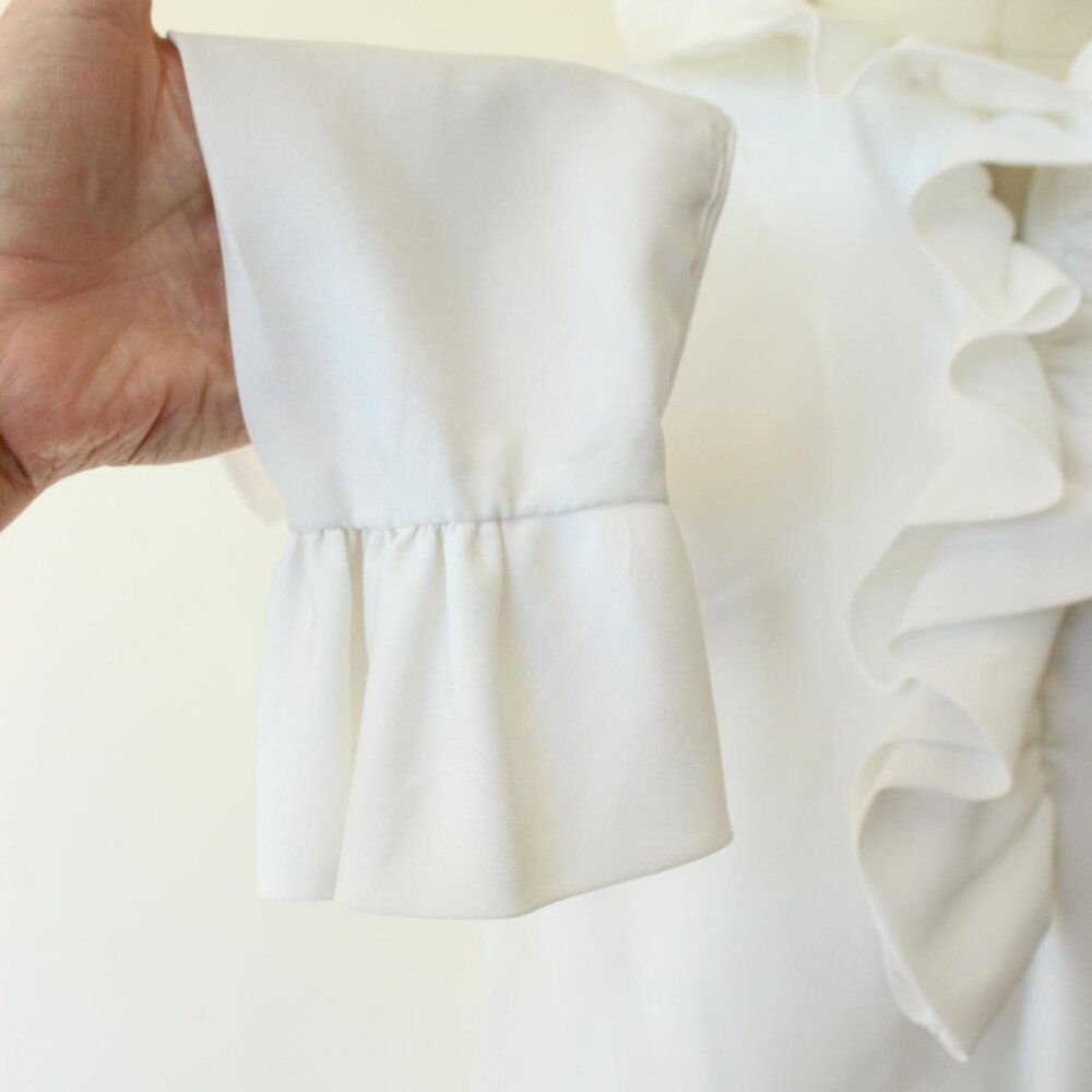 Vintage 1960s Blouse, Teddi of California White Ruffle Collar Top, Zipper Back - Picture 4 of 10